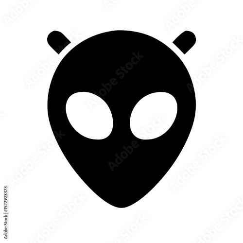 Minimalist black alien head icon symbolizing otherworldly life form popular in space fiction concepts and unknown cosmic life ideas