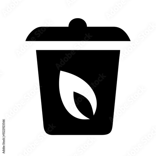 Minimalist composting icon showing eco bin container for biodegrading food waste into soil nutrition for eco-friendly green living