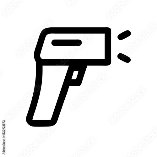 Black vector illustration of infrared thermometer with laser beam representing non-contact temperature measuring device for safety checks