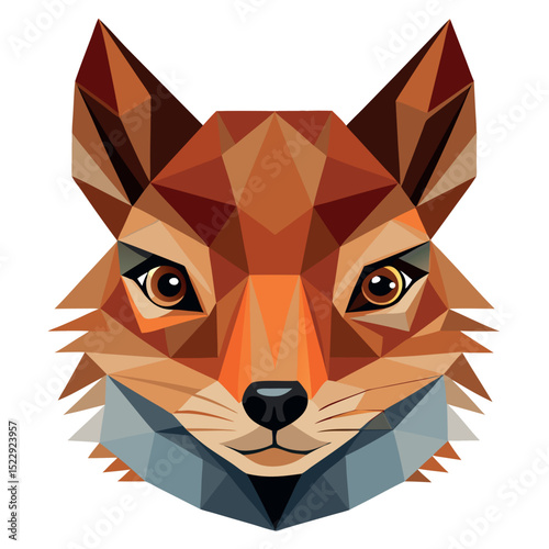 Geometric Fox Portrait with Brown and Orange Hues on a White Background