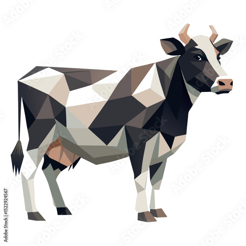 Geometric Holstein Cow Illustration Modern Polygonal Design of a Farm Animal on White