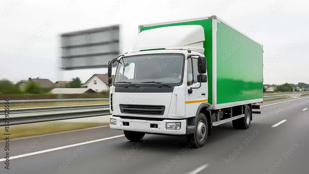 Pengiriman Barang Cepat: Truk Kontainer Hijau Melaju di Jalan Tol yang Lancar untuk Logistik Efisien dan Solusi Transportasi yang Andal