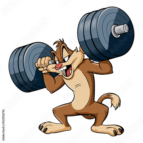 Strong Cartoon Animal Weights Lifting isolated on white background. gym, fitness, body, exercise, weight, fit, training.