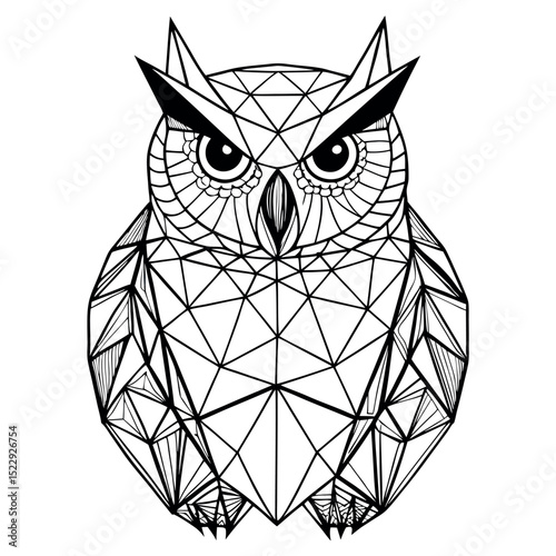 Geometric Owl Illustration Low Poly Bird Design, Black and White Graphics, Art
