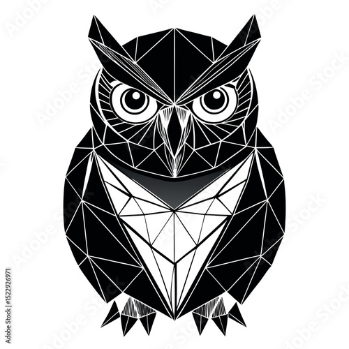 Geometric Owl Vector Illustration Modern Black and White Low Poly Design
