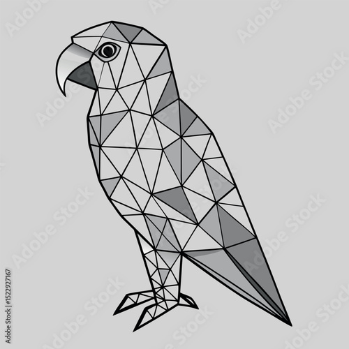 Geometric Parrot Illustration Polygonal Bird Art with Shaded Triangles on Light Background