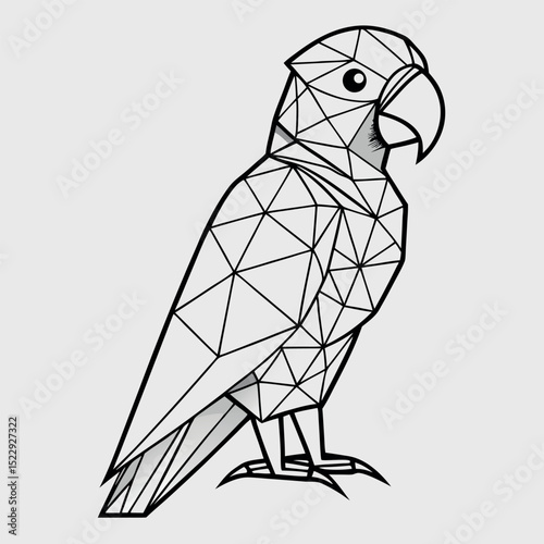 Geometric Parrot Illustration Modern Low Poly Design, Black Lines and Shapes Artwork