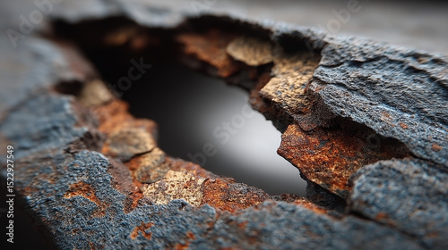 Torn hole, ragged crack in steel sheet. Vector realistic mockup of ripped edges of metal break isolated on transparent background. Damaged metallic page from cut or explosion