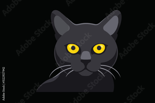 Black Cat Illustration with Piercing Yellow Eyes - Graphic Animal Design - Ideal for Halloween and Pet Lovers - Minimalist Cat Art