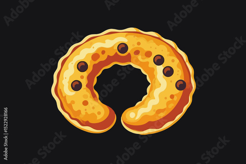 Cartoon Horseshoe Pastry with Chocolate Chips Isolated on Black Background- Delicious Sweet Treat Illustration- Bakery Dessert Clip Art for Food Lovers