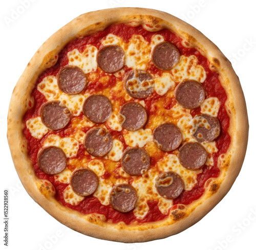 pizza with sausage isolated on transparent background, italian delicious meal, food from italy