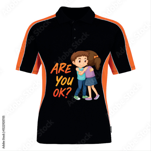 Polo shirt design with caring illustration and question are you ok for comforting