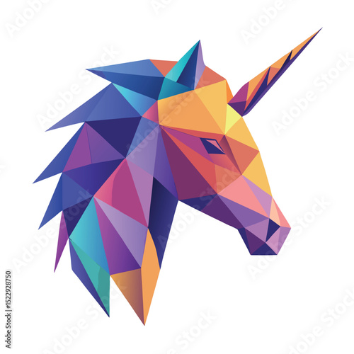 Geometric Unicorn Head Illustration Vibrant Polygonal Design with Gradient Colors on a Clean Background