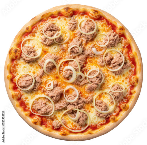 pizza with tuna and onions, isolated on transparent background, italian delicious meal, food from italy