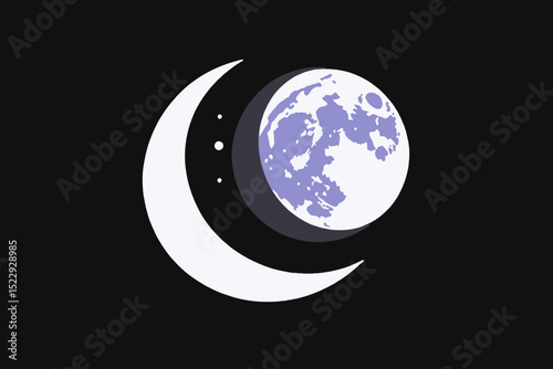 Crescent Moon and Full Moon Illustration- Night Sky Imagery with Celestial Bodies- Space Exploration and Lunar Theme- Ideal for Astronomy Enthusiasts and Design Projects