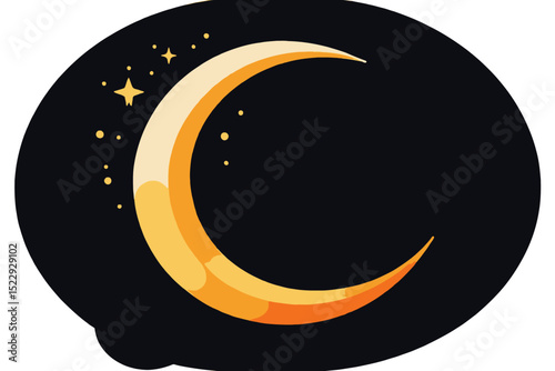 Crescent Moon and Stars on Black Background Illustration- Night Sky and Lunar Phase Art- Celestial Themed Design for Ramadan and Islamic Holidays Concept