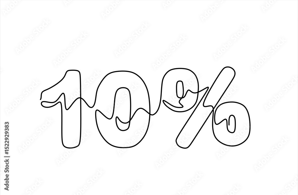 Obraz premium 10 percent off discount in continuous one line art style. Holiday season sale special offer. Simple vector illustration. Hand drawn one line vector. Editable stroke 