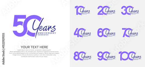Anniversary logo set vector design, purple and black color for celebration event