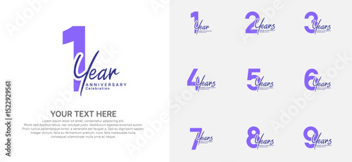 Anniversary logo set vector design, purple and black color for celebration event