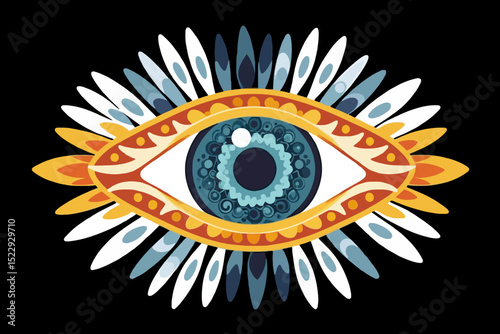 Detailed Evil Eye Illustration with Floral Elements-Blue Eye Graphic with Ornamental Details-Modern Evil Eye Art for Protection and Design Projects