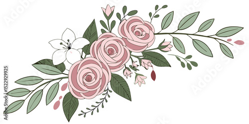Elegant pink rose and white flower bouquet illustration