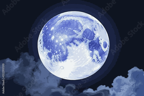 Full Moon Shining Brightly in the Night Sky - Stunning Lunar Landscape with Clouds - Celestial Wonder and Serene Nightscape - Space and Astronomy Image