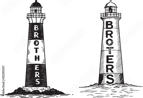 Brothers Lighthouse Silhouette Clipart - Nautical Brotherhood Vector Design