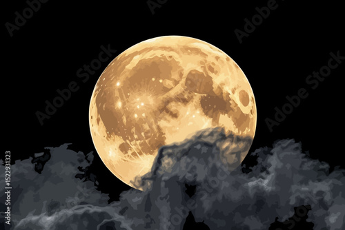 Full Moon Rising-Mystical Night Scene with Clouds-Capture the Beauty of the Lunar Glow-Explore the Wonders of Space-Celestial Photography-Ethereal Moonlight