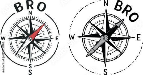 Brotherhood Compass Vector Graphics - Silhouette Clipart Design Elements