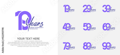 Anniversary logo set vector design, purple and black color for celebration event