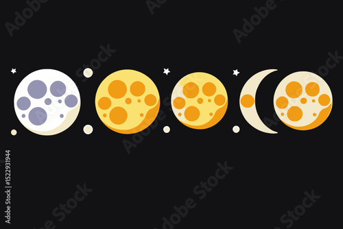 Moon Phases Illustration-Lunar Cycle Diagram-Space Theme Art-Astronomy Visual-Celestial Body-Educational Moon Graphics-Night Sky Phases Diagra