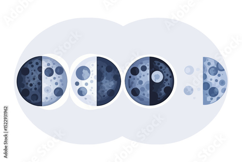 Moon Phases Illustration-Lunar Cycle Diagram Depicting First Quarter, Full, and Last Quarter-Astronomy Education Resource for Understanding Lunar Changes