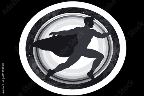 Superhero Silhouette Art-Dynamic Figure in Flight with Cape-Abstract Background Design-Modern Heroic Illustration-Monochrome Superhero Image