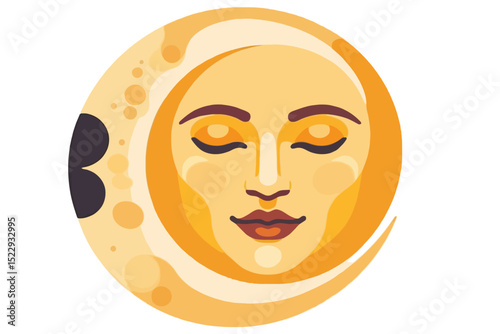 Vintage Moon Illustration with Face - Celestial Art Print - Crescent Moon with Human Features - Mystical Lunar Design - Retro Style Moon Phase Image