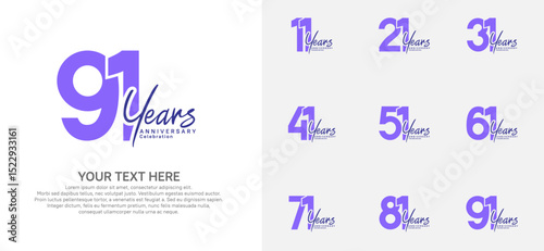 Anniversary logo set vector design, purple and black color for celebration event