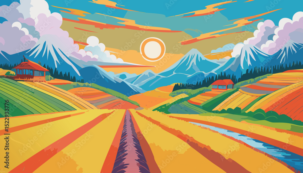 Fototapeta premium Colorful Boho Abstract Nature Vector – Vibrant Botanical and Organic Shapes Illustration