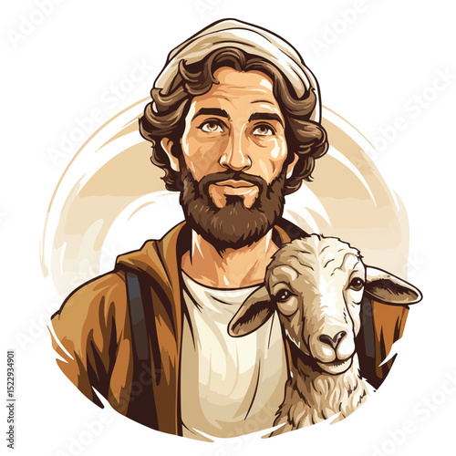 Religious Shepherd Character in Manger Scene Vector Illustration for Christian Festive Events