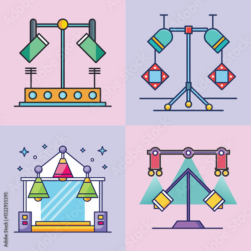 Stage Lights Flat Illustration Simple Concert Lighting Vector in Flat Style
