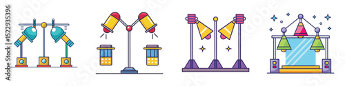 Stage Lights Flat Illustration Simple Concert Lighting Vector in Flat Style

