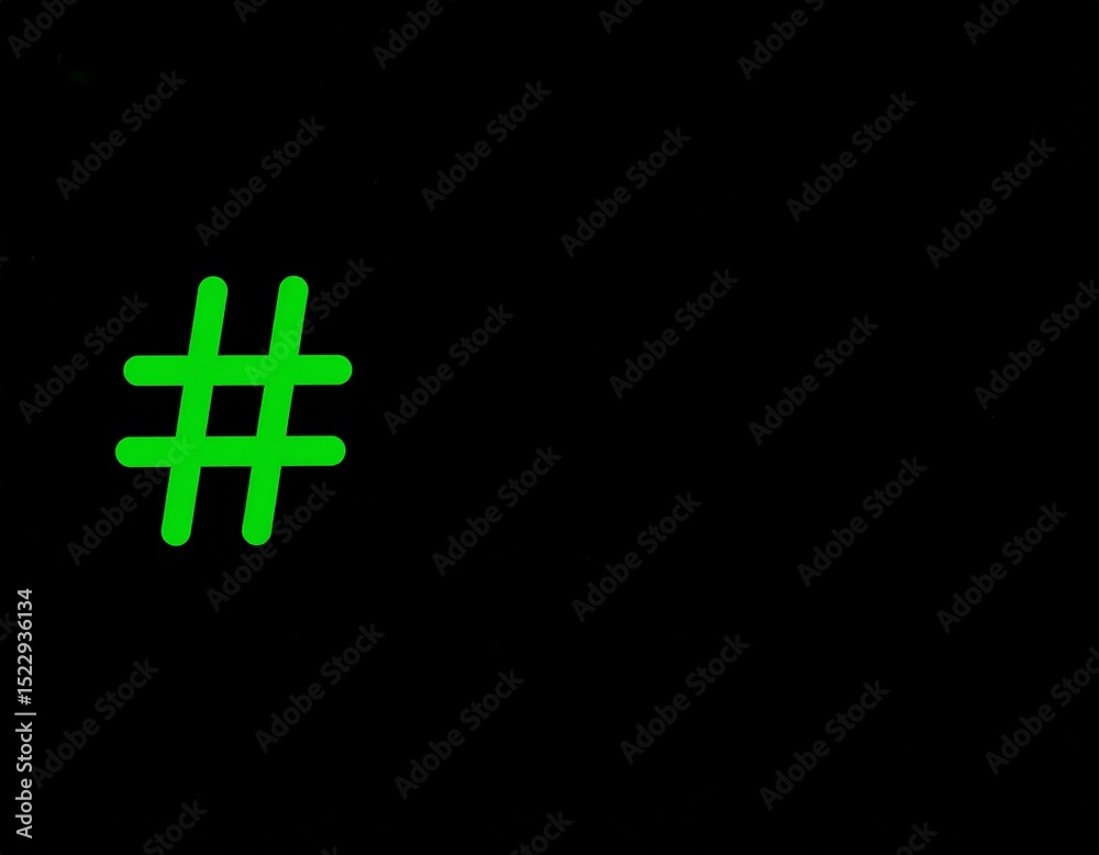Obraz premium Generated image : hashtag fluo sur fond noir avec espace texte