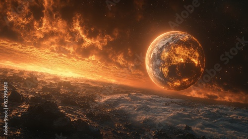 Fiery Planet, Burning Skies, Alien Landscape, Possible Asteroid Impact