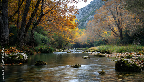 Scenic Landscape of Vikos Gorge and River in the Greek Pindus Wilderness photo