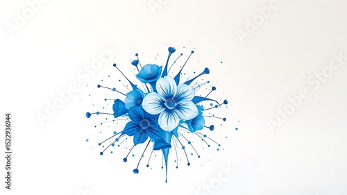 Abstract blue floral design with paint splatter background for artistic wallpaper