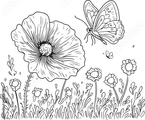 PNG flower Chinese ink brush element set, transparent background