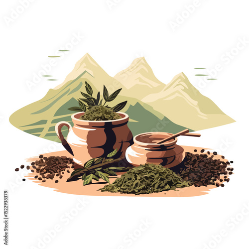 Authentic Chilean Mate Tea and Traditional Food Illustration in Vector Art Style