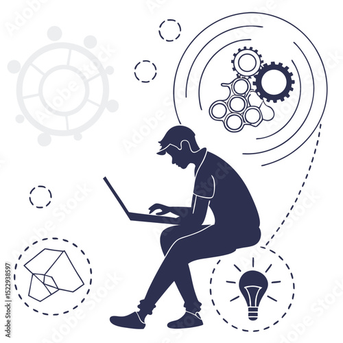 Teamwork lifting gear together image silhouette design vector art and illustration
