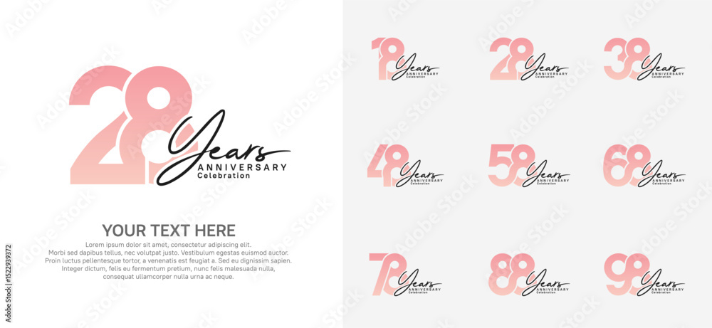 Fototapeta premium Anniversary logo set vector design, pink and black color for celebration event