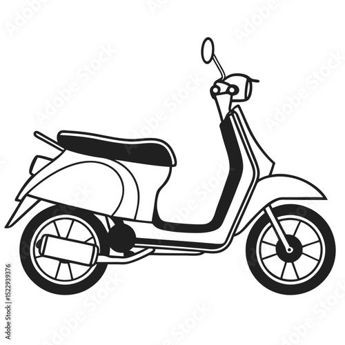 a line art vector illustration of black and white scooter icon in white background
