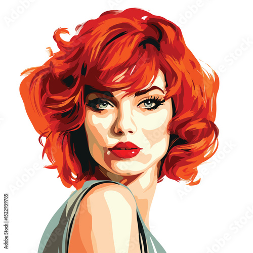 Colorful Pop Art Vector Illustration of a Red Haired Woman in a Portrait Drawing