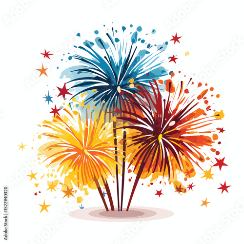 Vibrant Fireworks Party Sparkly Celebration Isolated Cartoon Image for Festive Events